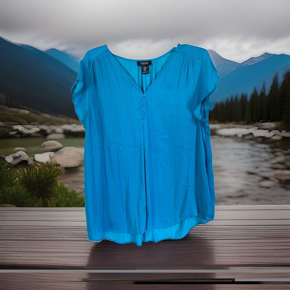 Jones New York Top XL Aqua Flutter Sleeves Lightweight NWOTS Relaxed Casual New